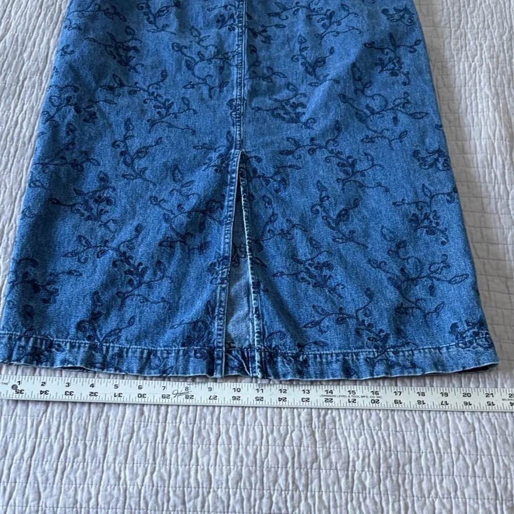 Vintage Y2K Christopher & Banks Floral Denim Midi Skirt - Size 12